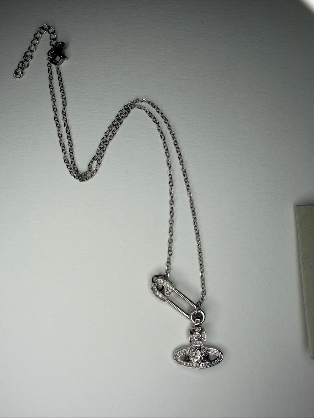 Vivienne Westwood Silver Crystal Orb and Safety Pin Necklace